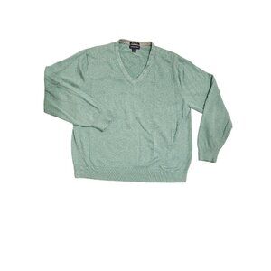 Lands' End Men's L V-Neck Sweater 100% Supima Cotton Green NormCore GrandpaCore